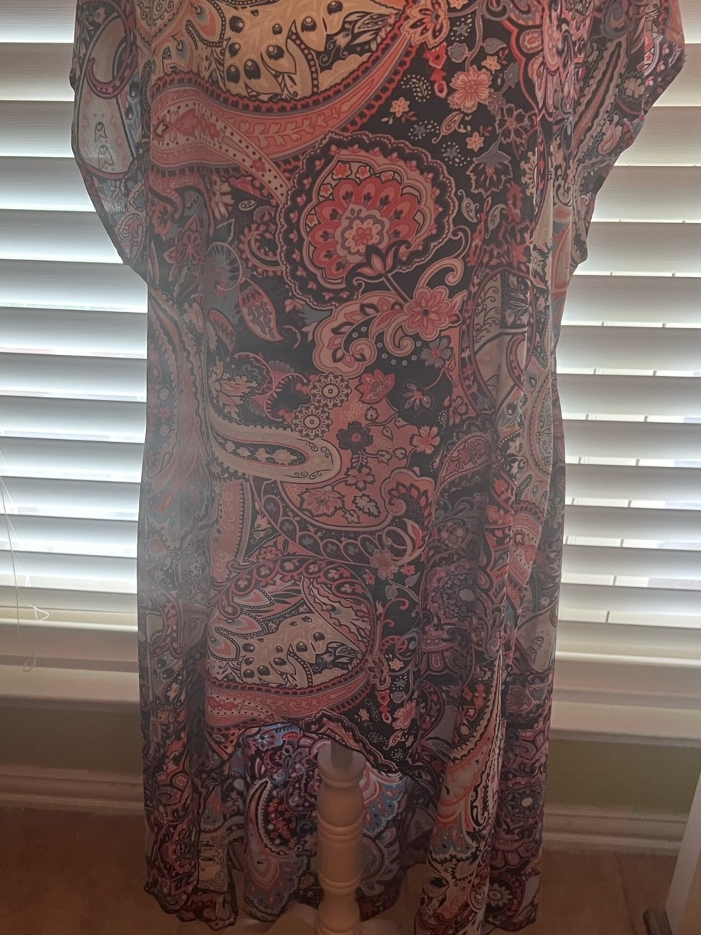Women's Paisley Print Tunic Top in Coral and Black - Picture 2 of 10
